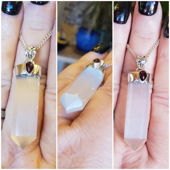 Brazilian Selenite point & Pink Tourmaline Pendant - Picture 4 of 5